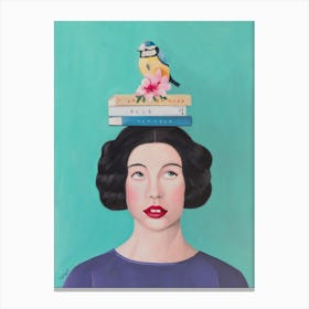 Lady With Books And Bird Canvas Print