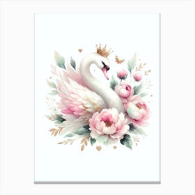 Floral Swan Nursery Wall Art Canvas Print