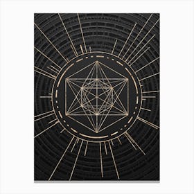 Geometric Glyph Symbol in Gold with Radial Array Lines on Dark Gray n.0212 Canvas Print