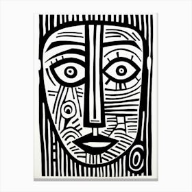 Geometric Linocut Inspired Face 3 Canvas Print