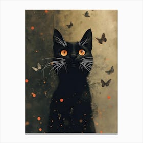 Black Cat With Butterflies Canvas Print