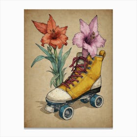 Skateboard And Flowers Canvas Print