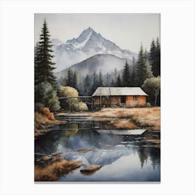 Cabin By The Lake Canvas Print