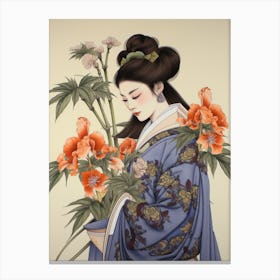 Hanashobu Japanese Water Iris 1 Vintage Japanese Botanical And Geisha Canvas Print