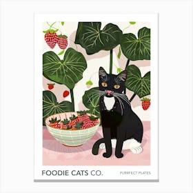 Foodie Cats Co Cat And Strawberries 3 Canvas Print