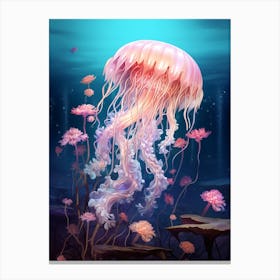 Sea Nettle Jellyfish Neon Illustration 6 Canvas Print