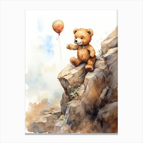 Rock Climbing Teddy Bear Painting Watercolour 2 Canvas Print
