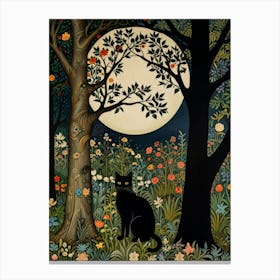 Black Cat In The Forest Style William Morris 13 Canvas Print