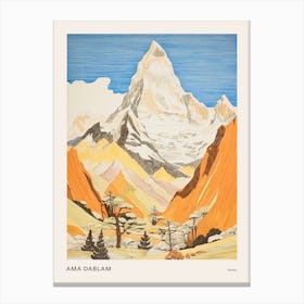 Ama Dablam Nepal 1 Colourful Mountain Illustration Poster Canvas Print