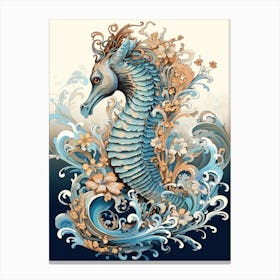 Seahorse Animal Drawing In The Style Of Ukiyo E 3 Canvas Print