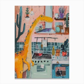 Dinosaur Cooking In The Kitchen Painting 3 Canvas Print