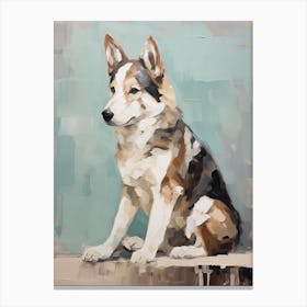 Siberian Husky Dog, Painting In Light Teal And Brown 2 Canvas Print