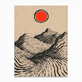 A minimalist pen and ink drawing of a mountainous 3 Canvas Print