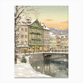 Vintage Winter Illustration Zurich Switzerland 6 Canvas Print