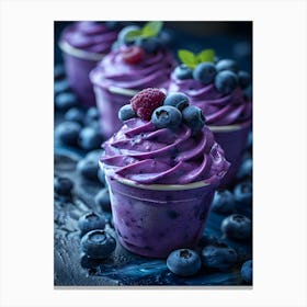 Blueberry Cupcakes On A Dark Background Canvas Print