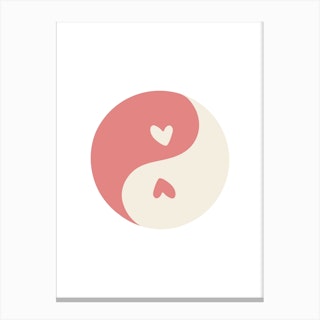 Ying Yang Pink Hearts Round Canvas Print