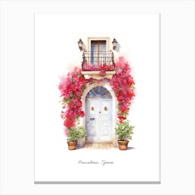 Barcelona, Spain   Mediterranean Doors Watercolour Painting 3 Poster Canvas Print