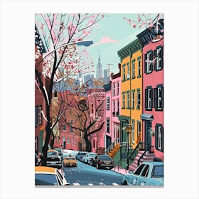 Greenwich Village New York Colourful Silkscreen Illustration 4 Canvas Print