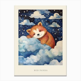 Baby Red Panda 1 Sleeping In The Clouds Nursery Poster Canvas Print