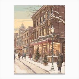 Vintage Winter Illustration New York City Usa 6 Canvas Print