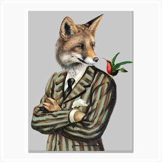 Fox With Bird Canvas Print