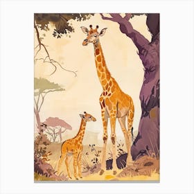 Sweet Giraffe & Calf Illustration 1 Canvas Print