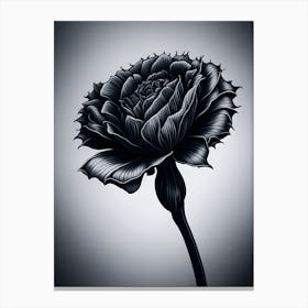 A Carnation In Black White Line Art Vertical Composition 52 Canvas Print