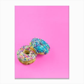 Glazed Donuts With Colorful Sprinkles On Pink Canvas Print