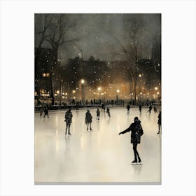 Ice Skating At Night Canvas Print