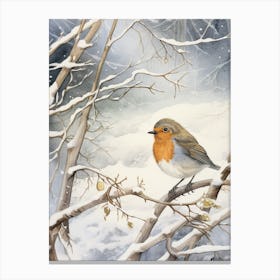 Winter Bird Painting European Robin 2 Canvas Print