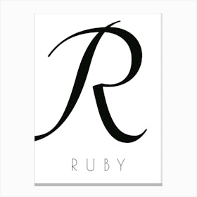 Ruby Typography Name Initial Word Canvas Print