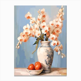 Orchid Flower And Peaches Still Life Painting 1 Dreamy Canvas Print