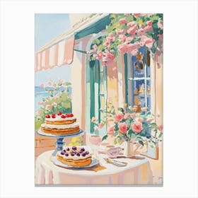 Table With Cake And Flowers Canvas Print