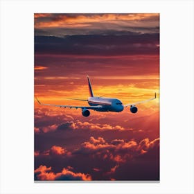 Airplane In The Sky At Sunset - Reimagined 1 Canvas Print