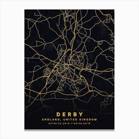 Derby England Black And Gold Map Canvas Print