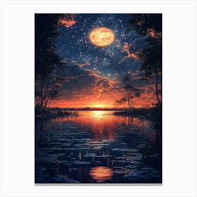 Moon Over The Water Canvas Print