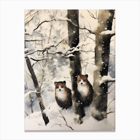 Winter Watercolour Weasel 1 Canvas Print