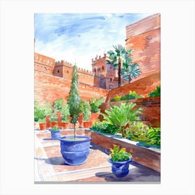 Watercolor Garden In Morocco Canvas Print