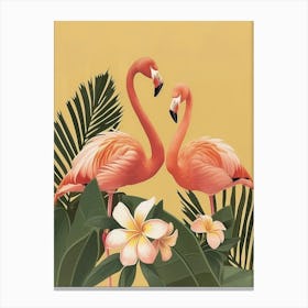 Lesser Flamingo And Plumeria Minimalist Illustration 4 Canvas Print