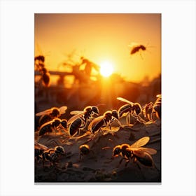 Ant Colony Collaboratively Foraging Under The Glowing Blaze Of A Setting Sun With Elongated Shadows Canvas Print