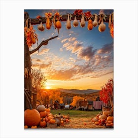 A Photograph Showcasing A Thanksgiving Festival Scene Set In A Rustic Fall Evening Wooden Decoratio (5) 1 Canvas Print