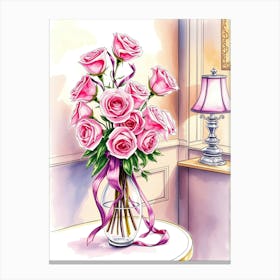 Pink Roses In Vase 1 Canvas Print