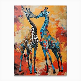 Pair Of Giraffe Colourful 2 Canvas Print