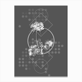 Vintage Scarlet Geranium Botanical with Line Motif and Dot Pattern in Ghost Gray Canvas Print
