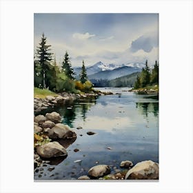 Watercolour Of A River . Canvas Print