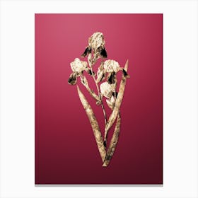 Gold Botanical Elder Scented Iris on Viva Magenta Canvas Print