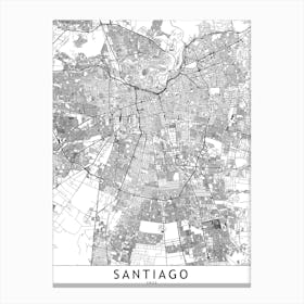 Santiago White Map Canvas Print
