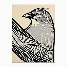 Northern Cardinal 2 Linocut Bird Canvas Print
