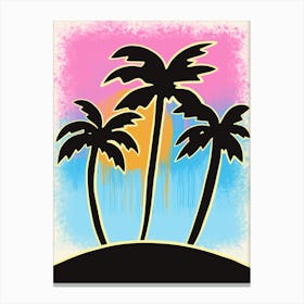 Retro Sunset Behind Palm Trees Canvas Print