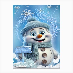 Jolly Snowman in Blue Canvas Print